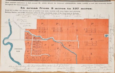 Map, Lerderderg Park Lands sale plan. 1911