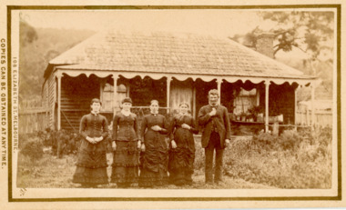 Photograph, Family group and farm house near Bacchus Marsh 1883