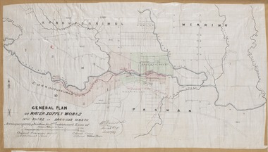 Map, General Plan for Water Supply Works, Shire of Bacchus Marsh 1887