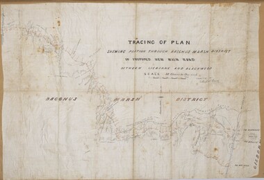 Map, Tracing of plan shewing portion through Bacchus Marsh District of proposed new Main Road between Gisborne and Blackwood