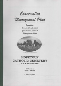 Booklet, Conservation Management Plan Hopetoun Cemetery Bacchus Marsh