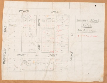 Map, Bacchus Marsh Estate sold 30th June 1888 and sold 28 December 1895