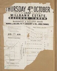 Map, Millbank Estate Bacchus Marsh Thursday 4th October 1888 [Land sales], 1924