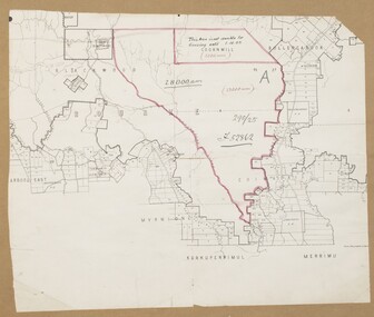 Map, [Coornmill land area available for leasing for grazing, Parish of Coornmill]. Circa 1904