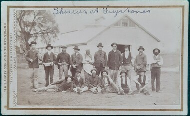 Photograph, Shearers at Greystones Station 1883