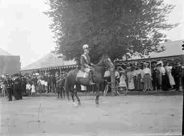 Photograph, Street Parade Main Street Bacchus Marsh near Simpsons Butchers Shop ca 1900s
