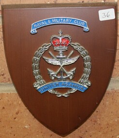 Plaque - Crest of timber backing, Commemorative plaque