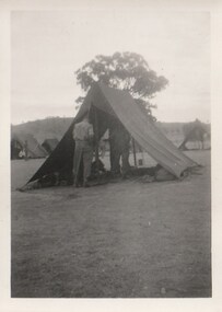 Photograph - Black and white photograph, 3 unknown soldiers in tent