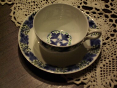 cup & saucer, cornflower painted cup and saucer