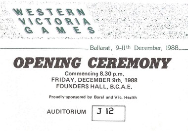 Ticket, Western Victorian Games Opening Ceremony