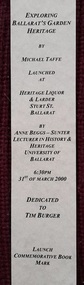 Work on paper - Souvenir Bookmark, Exploring Ballarat's Garden Heritage