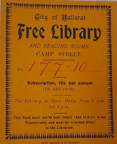 Work on paper - Bookplate, City of Ballarat Free Library