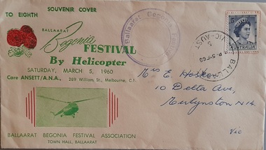 Work on paper - Philatelic cover envelope, Souvenir cover Ballaarat Begonia Festival Cover 1960