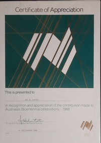 Work on paper - Certificate, Bicentenary Certificate of Appreciation