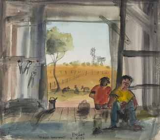 Painting, Pro Hart, 'Tired Shed Hand', 1979