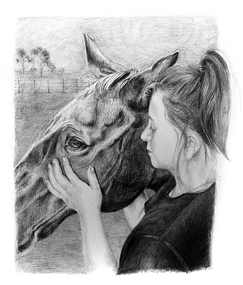 Drawing, Helen Semmler, Book Illustration for Ghost Ride by Rosemary Hayes; Page 10, 2010