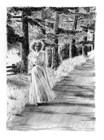 Drawing, Helen Semmler, Book Illustration for Ghost Ride by Rosemary Hayes; Page 38, 2010
