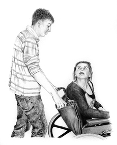 Drawing, Helen Semmler, Book Illustration for Ghost Ride by Rosemary Hayes; Page 46, 2010