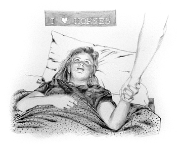 Drawing, Helen Semmler, Book Illustration for Ghost Ride by Rosemary Hayes; Page 60, 2010