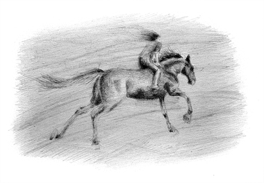 Drawing, Helen Semmler, Book Illustration for Ghost Ride by Rosemary Hayes; Page 63, 2010