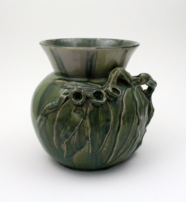 Ceramic - Premier Pottery, Premier Pottery, Earthenware 'Remued' barrel-shaped vase, dark green / blue, 1934-1940; c.1935
