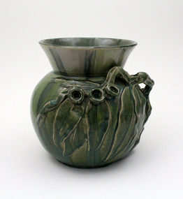 Ceramic, Premier Pottery, Earthenware 'Remued' barrel-shaped vase, dark green / blue, 1934-1940; c.1935