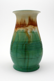 Ceramic - Premier Pottery, Premier Pottery, Earthenware 'Remued' baluster-shaped vase, green / beige / brown / blue, 1934-1940