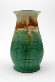Ceramic, Premier Pottery, Earthenware 'Remued' baluster-shaped vase, green / beige / brown / blue, 1934-1940