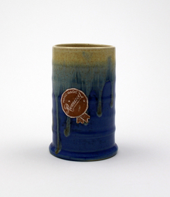 Ceramic - Premier Pottery, Premier Pottery, Earthenware 'Remued' cylinder vase, green / beige / blue, 1941-1955