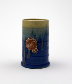 Ceramic, Premier Pottery, Earthenware 'Remued' cylinder vase, green / beige / blue, 1941-1955