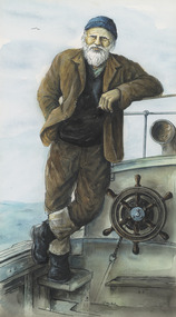 Work on paper, Nico Van Dalen, 'Solitary Fisherman (Old Salt)'