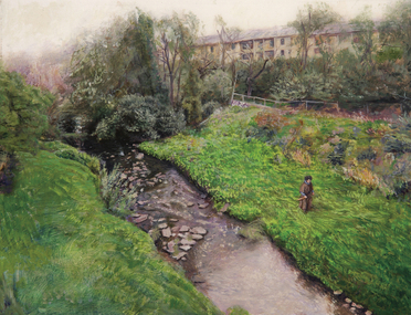 Painting - Michael Camilleri, Michael Camilleri, Monk in Landscape - Merri Creek, 2010