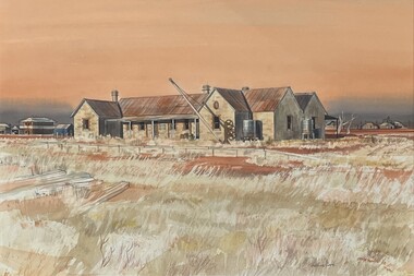 Painting, Arthur Lock, 'Hawker Railway Station (Flinders Ranges S.A.)', 1972
