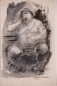 Work on paper - Man at Football Match, Allan Baker