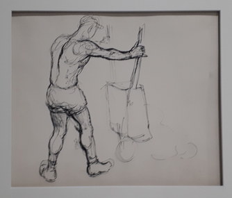 Work on paper - Man with Wheelbarrow, Allan Baker, 1950s