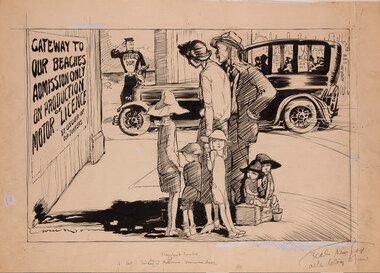 Artwork, other - Trainless and Tramless, A Hot Sunday Morning in Melbourne 1928, Will Dyson