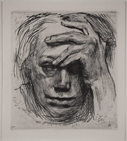 Artwork, other - Self-portrait with hand on brow [Selbstbildnis mit der Hand an der Stirn] 1910, Kathe Kollwitz