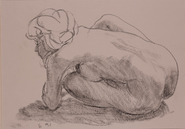Work on paper - [Untitled Crouching Female Nude] 1991, Stephen Strahle