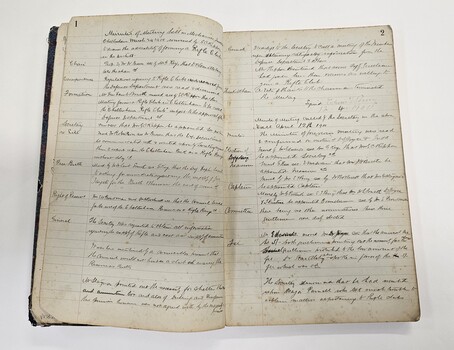 Inside page of minute book of the newly formed Cheltenham Rifle Club with minutes of the first meeting.