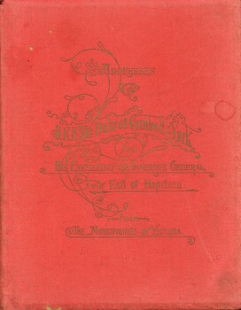 Red hard covered book with gold gilt text on cover