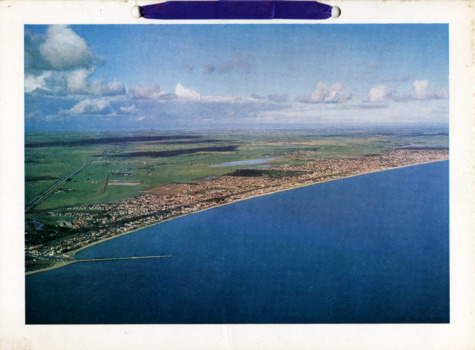 White card cover with image of Chelsea beach and city, taken from the bay