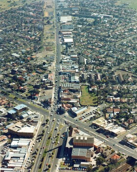 An aerial view of the intersection of South and Nepean Highway in Moorabbin