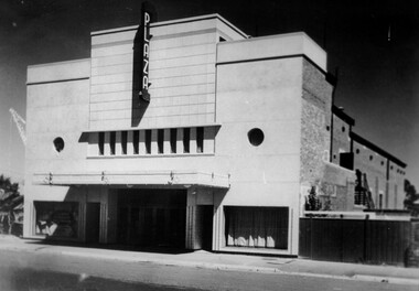 The Plaza Theatre's art deco facade and signage