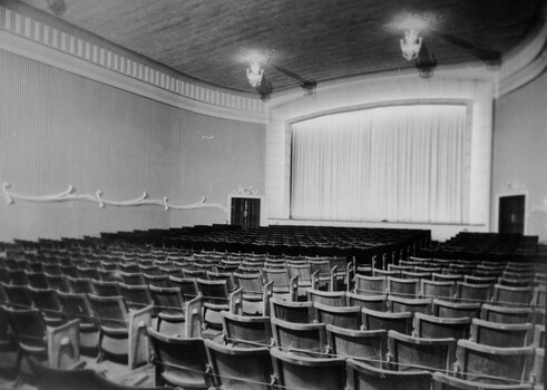 A view of the screen from the ground floor seating