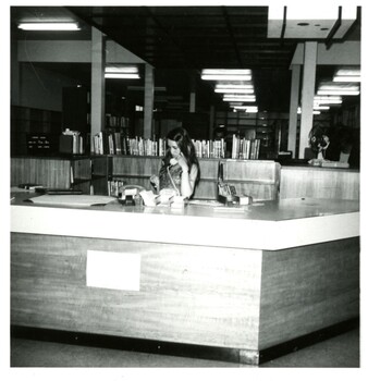 A photograph of the interior of a library