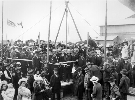 A group of citizens gathered to watch the laying of the foundation stone for the Benevolent Asylum