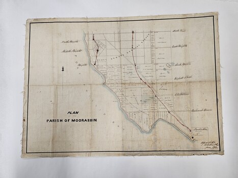A map detailing the subdivision in the Parish of Moorabbin as at June 1853
