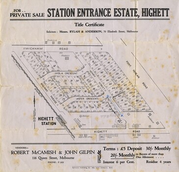Sales plan for land in the suburb of Highett.