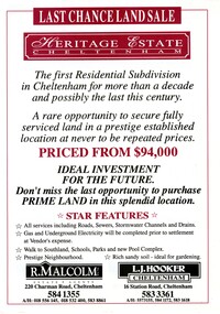 Sales pamphlet for newly subdivided land in the suburb of Cheltenham