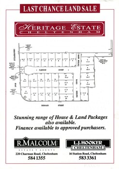 Sales pamphlet for newly subdivided land in the suburb of Cheltenham